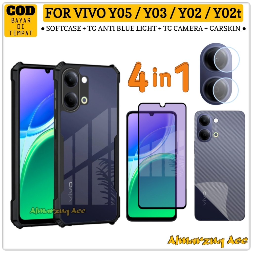 Vivo Y05 Y03 Y02 Y02t Softcase Package Anti-Scratch Casing Full Tempered Glass Camera Garskin