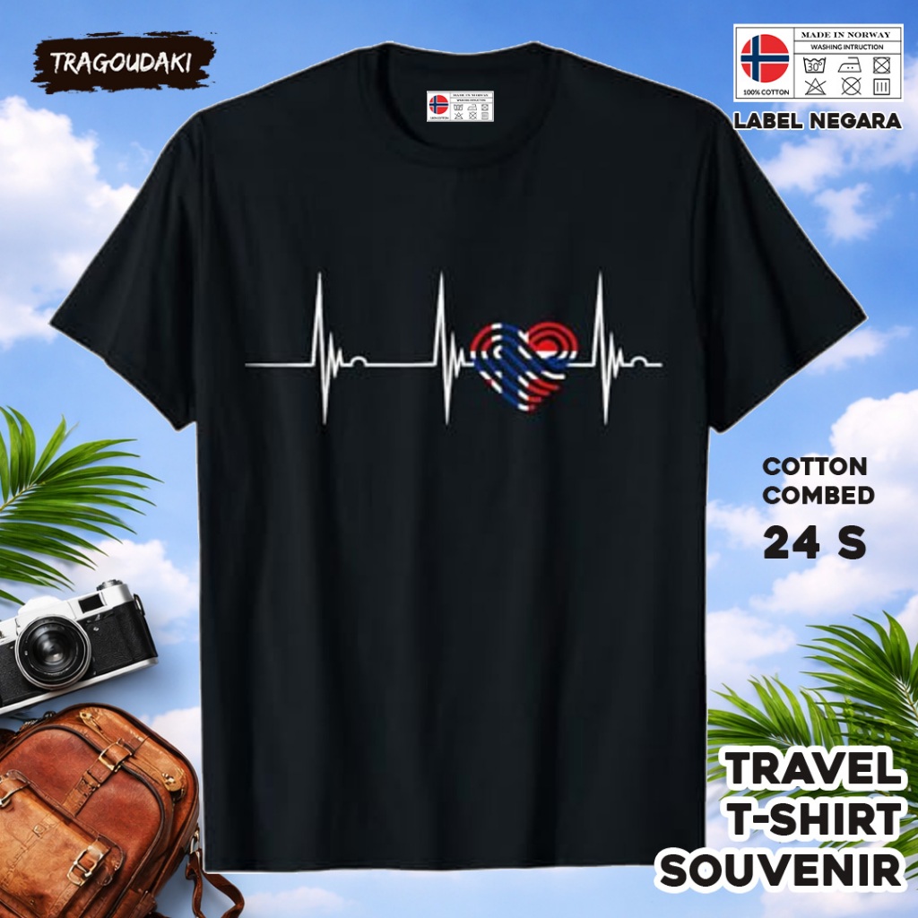 NORWAY เสื้อยืดของที่ระลึก NORWAY 80 Tag เสื้อผ้าของที่ระลึกทําจากผ้าฝ้ายหวี 24 วินาที