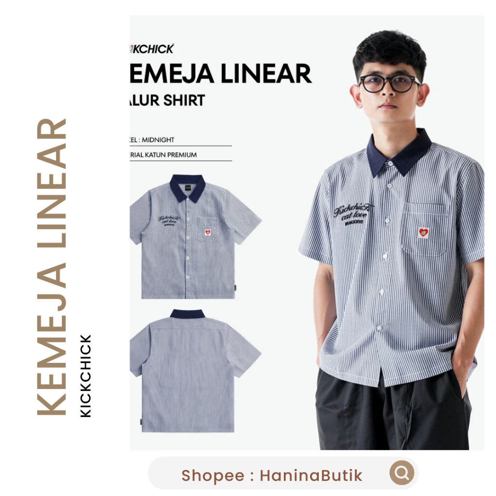 KEMEJA LINEAR STRIPE SHIRT DEEP BLUE SIZE XL STRIPE SHIRT | LINEAR STRIPE SHIRT CAT LOVE by KICKCHIC