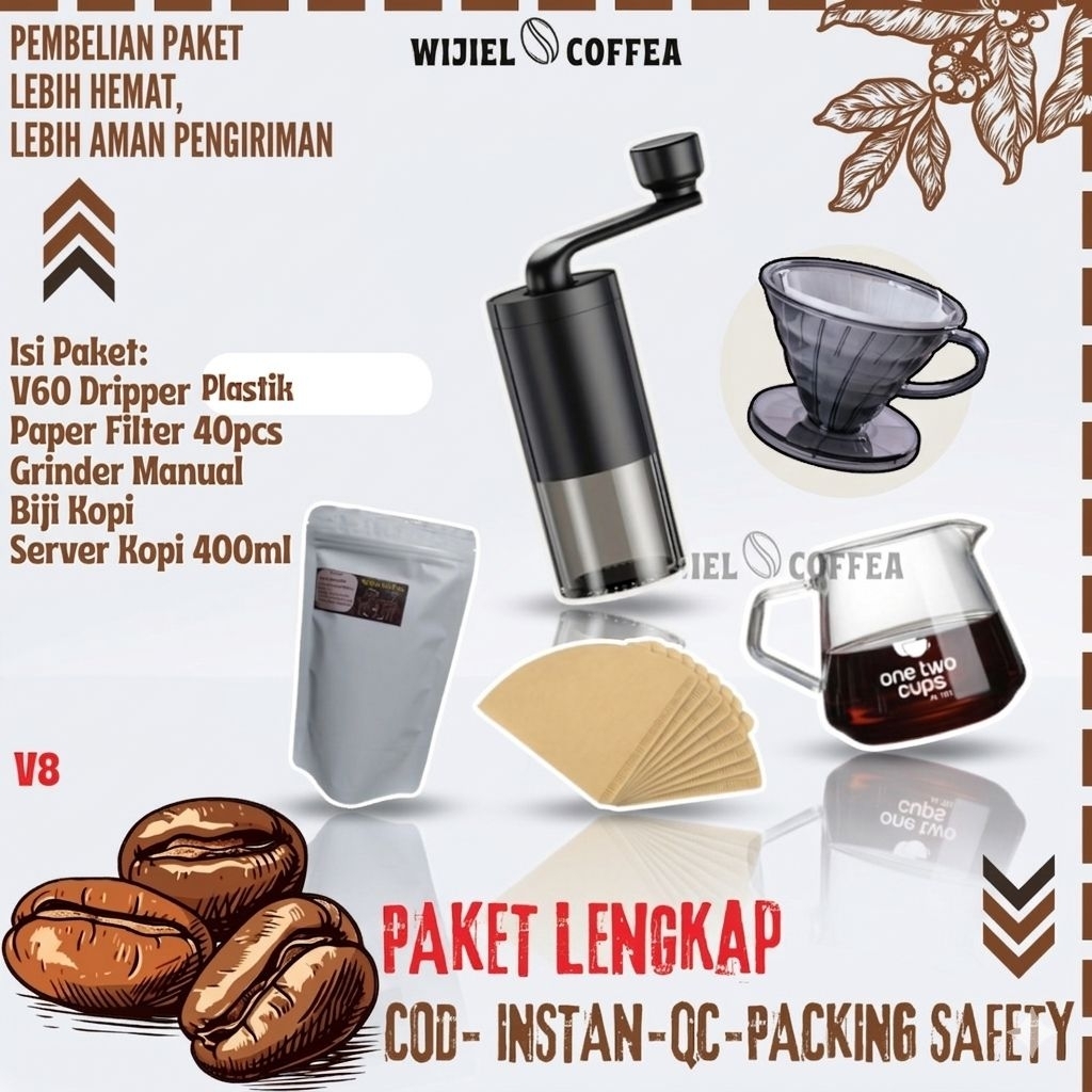 SET V60 COFFEE DRIPPER - V60 COFFEE TOOL PACKAGE - V60 - MANUAL COFFEE GRINDER - V60 COFFEE FILTER P