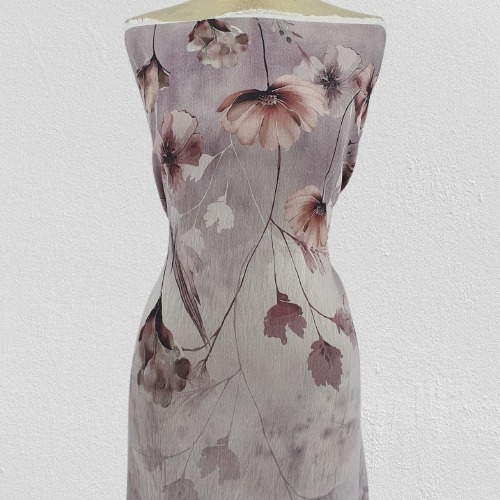Jacquard Silky Motif Flower Cosmos Dusty Rose (แฟชั่น)