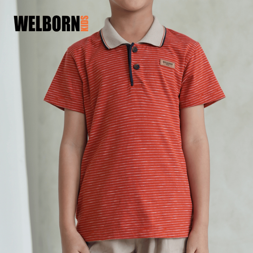 Welborn Kids Striped Coral Polo Kids 4-14 Years Old Boys