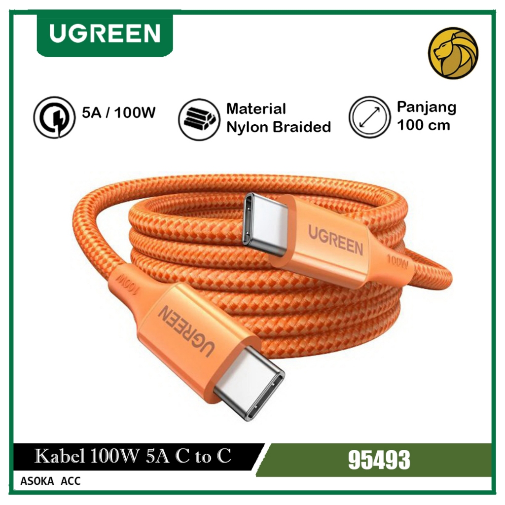 UGREEN 5A 100W USB-C to Type C Data Cable 1 เมตร Nylon Braided 95493 70427