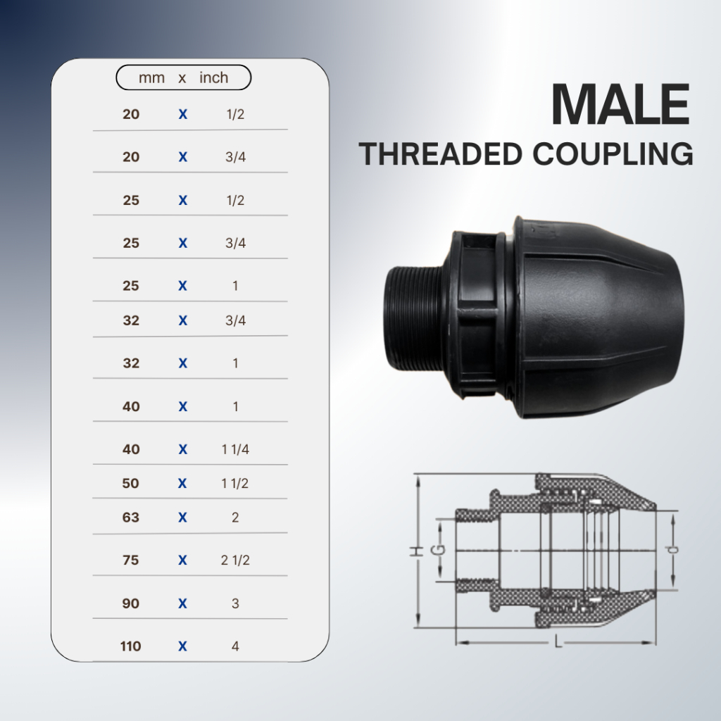 ถุงเท้าด้ายด้านนอก Hdpe 25 มม. x 1 นิ้ว ด้าย | SDL 25 x 32มม | อะแดปเตอร์ตัวผู้ Hdpe 25mm x เกลียว 3