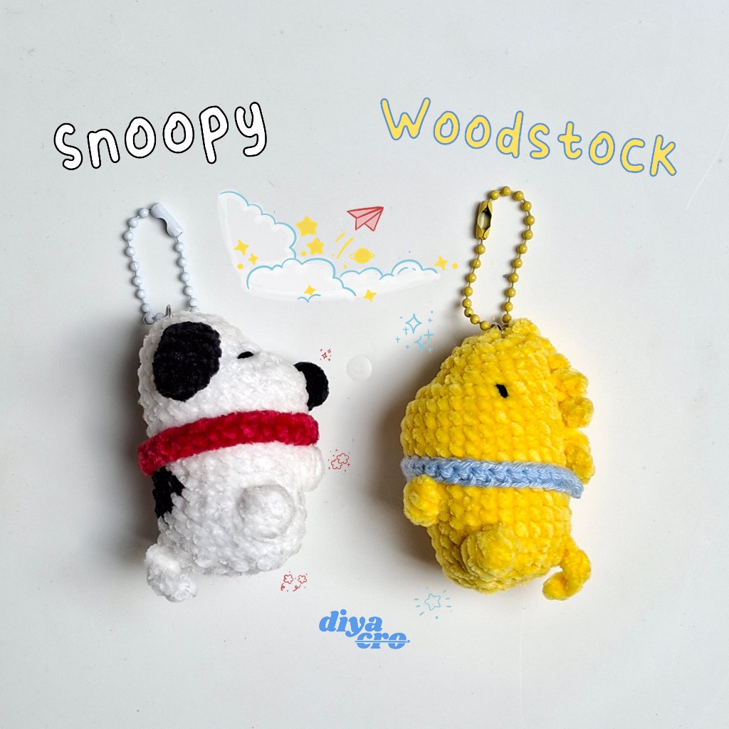 GANTUNGAN พวงกุญแจ Snoopy และ Woodstock | พวงกุญแจถัก Snoopy และ Woodstock