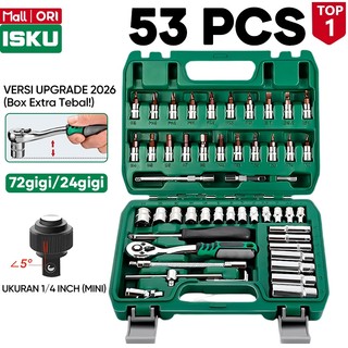 Isku Kunci Sok Set 53pcs Kunci Shock Set Lengkap Kunci Mata Sok 53 PCS Set Socket (1/4 ") Full TOOL KIT 20PCS Kunci Mata Shock Dan 21pcs Drill Bit