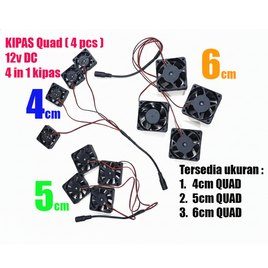 พัดลม QUAD (4 พัดลม) 12v dc 6 ซม.5 ซม.4 ซม.Cooler 4 pcs พัดลมสูญญากาศไอเสีย air 6 5 4 ซม.แล็ปท็อป ro