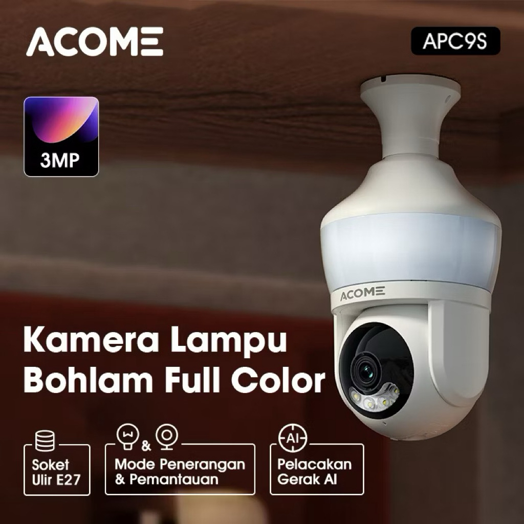 Acome กล้องวงจรปิดหลอดไฟ Full HD 1293P | 3MP | หมุน360° 2-Way Audio Light Night CCTV E27 AI Motion L