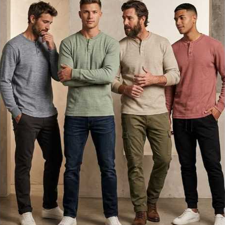 เสื้อ Henley แขนยาวสําหรับผู้ชาย Vintage Fellow&Co GOD3650