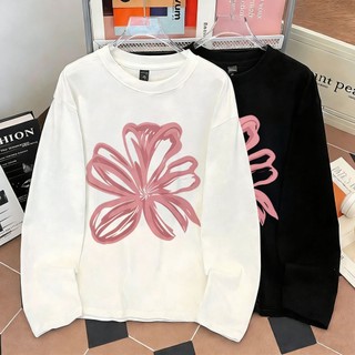 [COD] ANNI Kaos Lengan Panjang Oversize Pria Dan Wanita Putih Basic bunga print 4.16