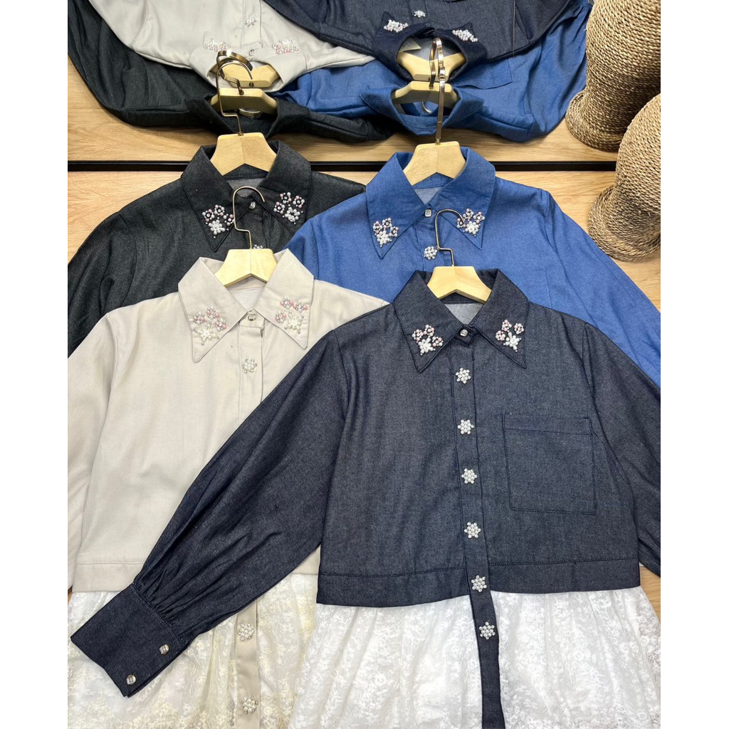 BIYA BLOUSE LACE DENIM BEADS