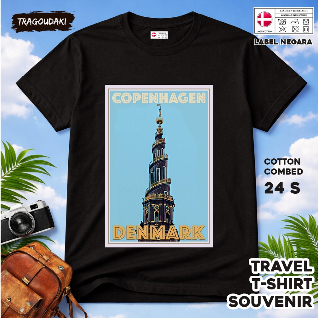 DENMARK ของที่ระลึก T-SHIRT DENMARK 38 Tag ของที่ระลึก เสื้อผ้าทําจากผ้าฝ้ายหวี 24s