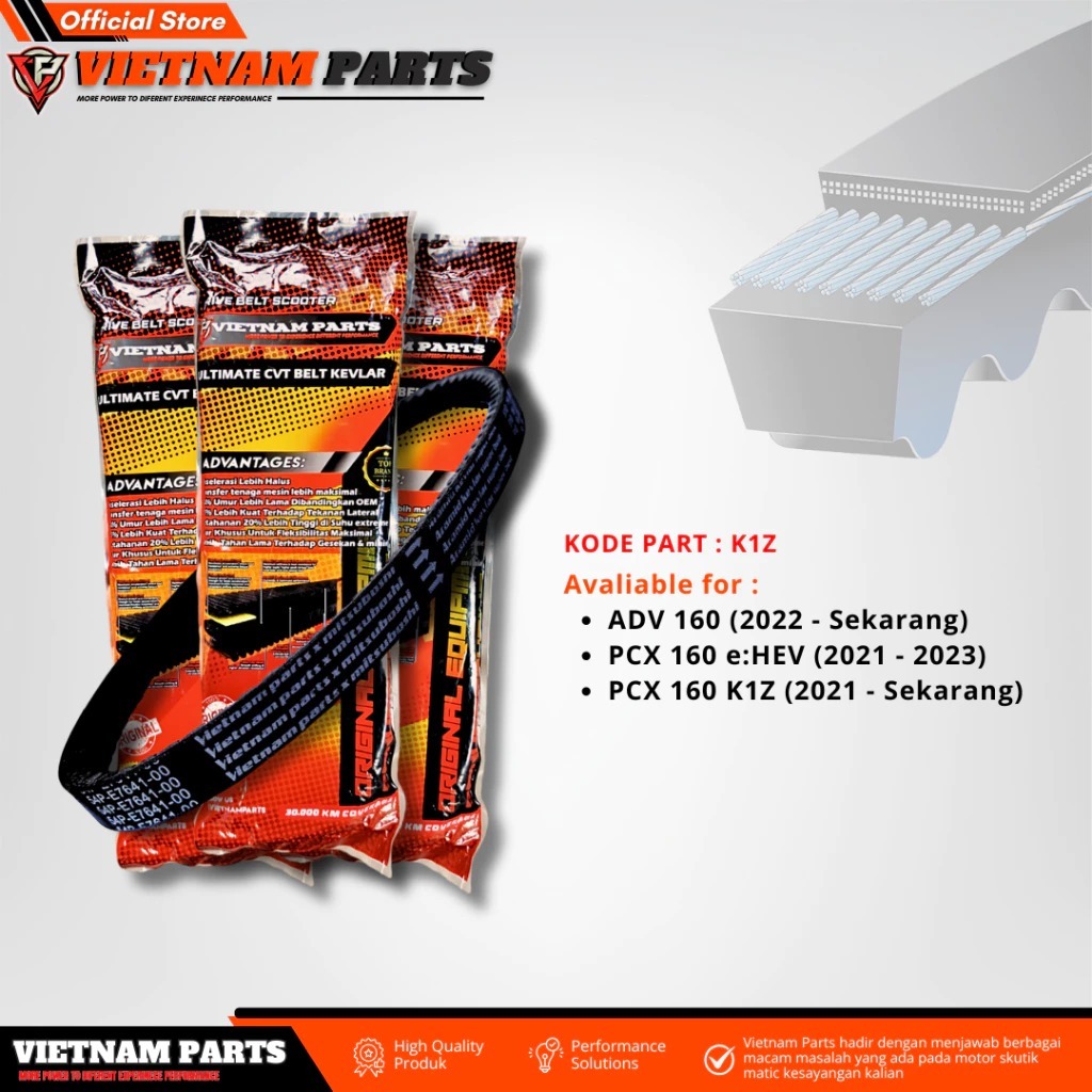 V-BELT CODE K1Z VANBEL PCX 160 ADV 160 CODE K1Z V-BELT HONDA PCX ADV ORIGINAL VIETNAM PARTS