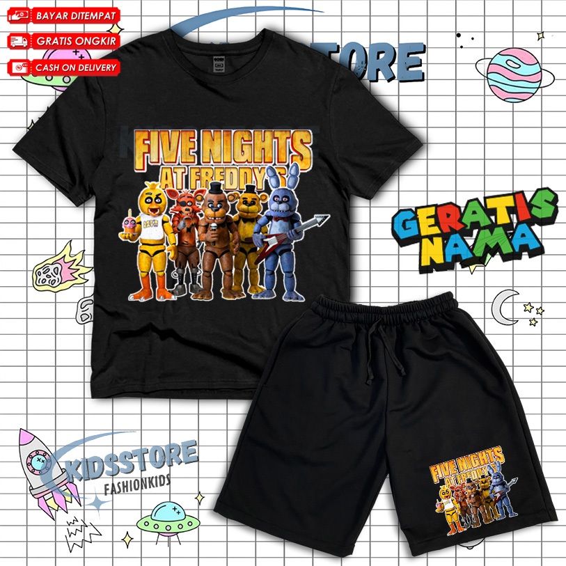 (ชื่อฟรี) Cute Five At Night Freddy Game Kids T-Shirt and Shorts Set - Cool Viral Five At Night Fred