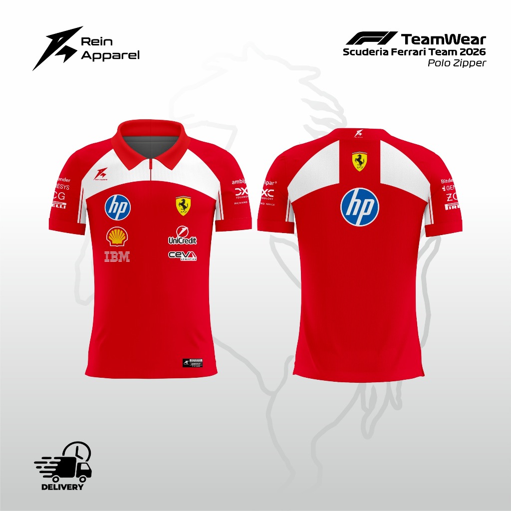 F1 Scuderia Ferrari Team Polo Zipper Formula Jersey Shirt ล่าสุด Milano Fullprinting