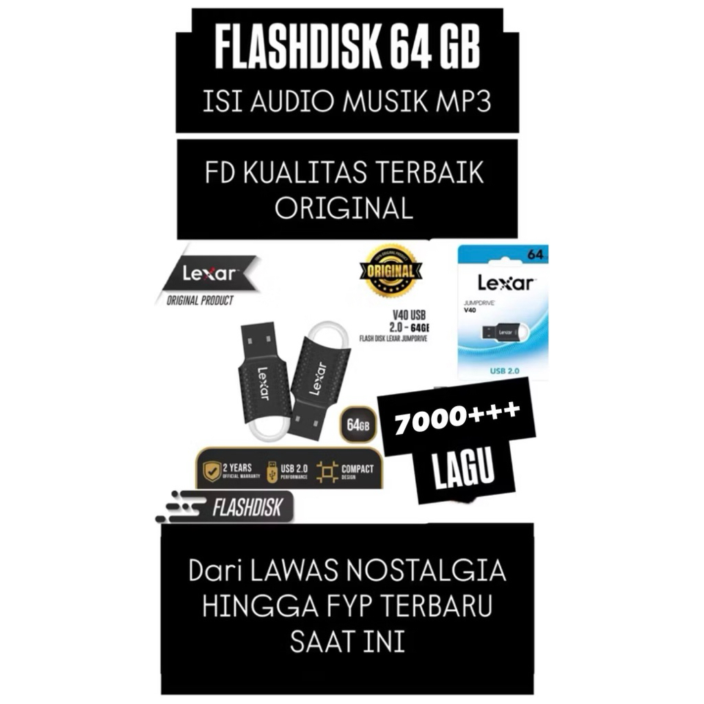 ORIGINAL LEXAR FLASHDISK USB AUDIO CAR เนื้อหา 64 GB 7000+++ SONGS