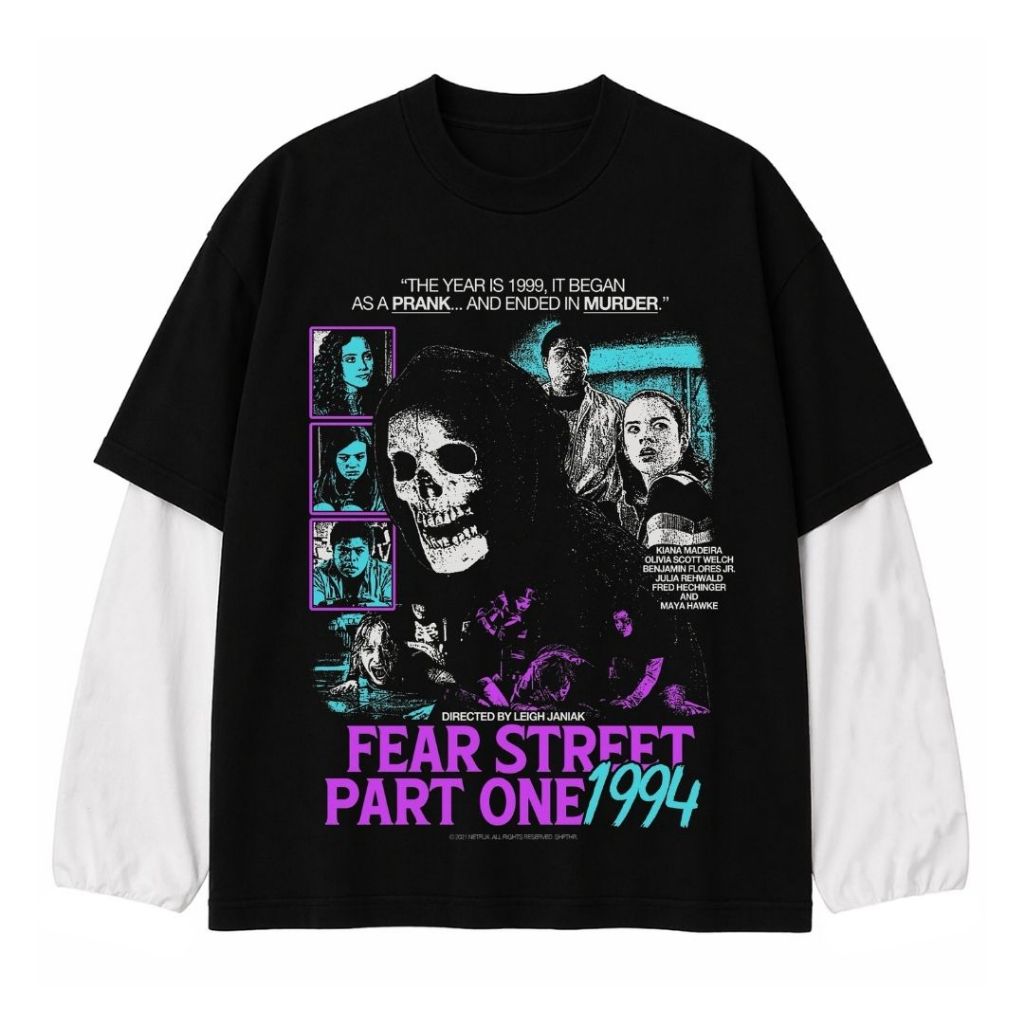 Psycho Crucify "Fear Street Part One" Double layer Black | เสื้อยืดแขนยาว | เสื้อยืดผู้ชายและผู้หญิง