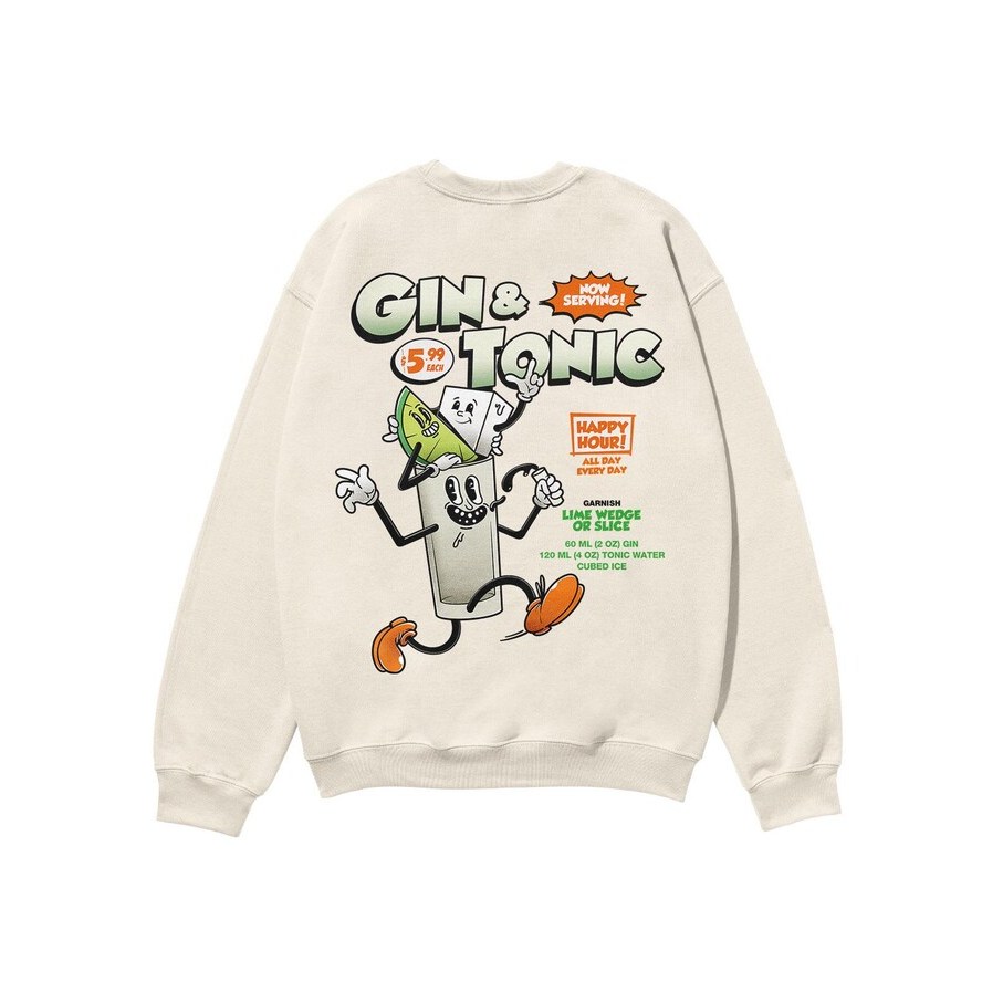 GIN & TONIC Crewneck เสื้อกันหนาวสําหรับผู้ชายและผู้หญิงผ้าฝ้ายขนแกะ Unisex 280gsm สําหรับจูเนียร์แล