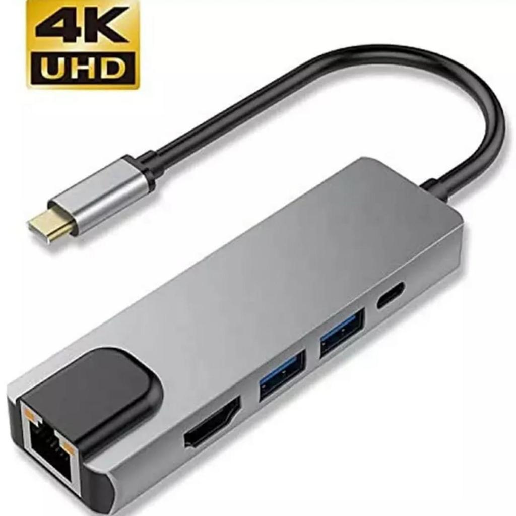 ตัวแปลง Type-C เป็น Hdmi 5 in 1 4K 2X USB 3.0 Lan Pd