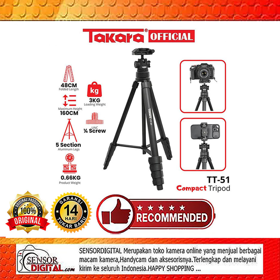 Takara TT-51 นักเดินทางขาตั้งกล้องพร้อมหัวบอลสําหรับกล้องและสมาร์ทโฟน
