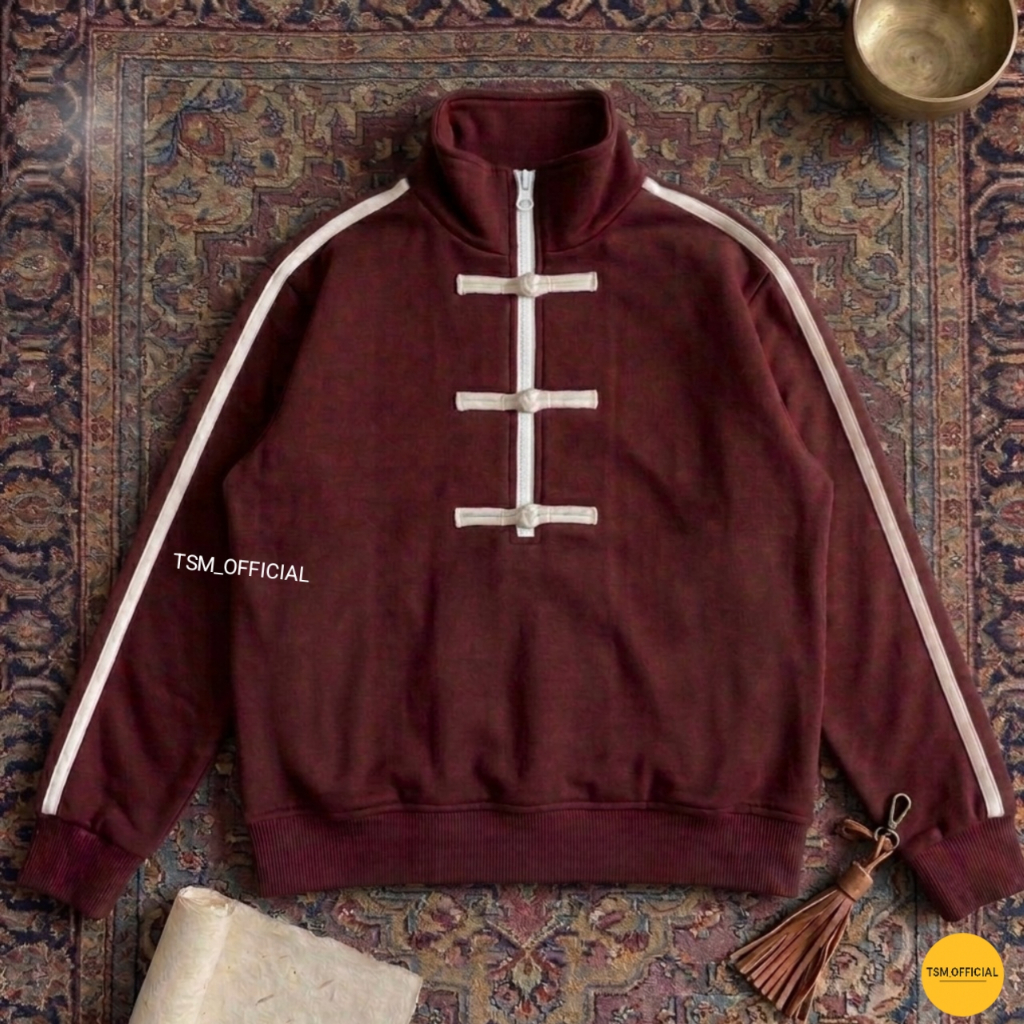 TSM Hlafzipper Cheongxam เสื้อกันหนาวขนแกะหนาสําหรับผู้ชายและผู้หญิง Halfzip เต่าคอคอเสื้อกันหนาวสไต