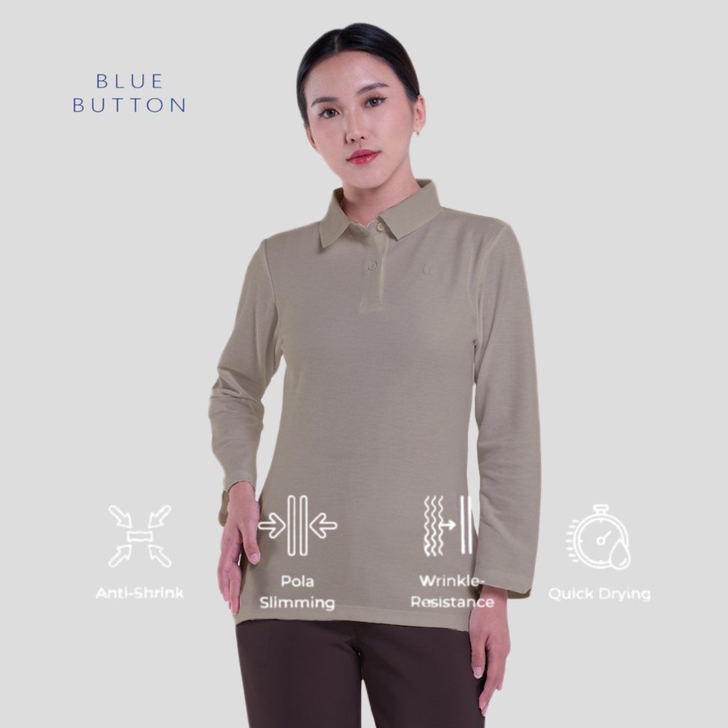 BLUEBUTTON เสื้อโปโลแขนยาวผู้หญิง Slim Fit Earth Tone