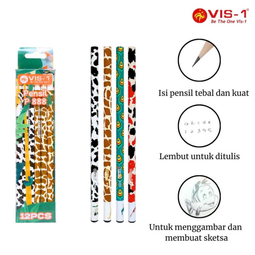 [1 แพ็ค 12 ชิ้น] 2B Pencil P-888 Animal motif Character Pencil Cute Pencil Petlot VIS-1