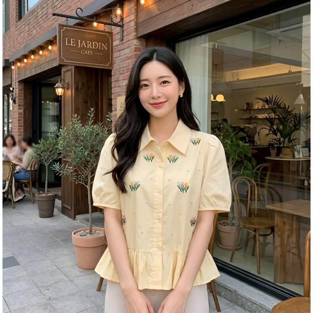 [COTTON BELLS] เสื้อ HA-EUN | FASHION WOMENS SHORT-SLEEVED CROP SHIRT / BLOUSE | PREMIUM KOREAN CASU