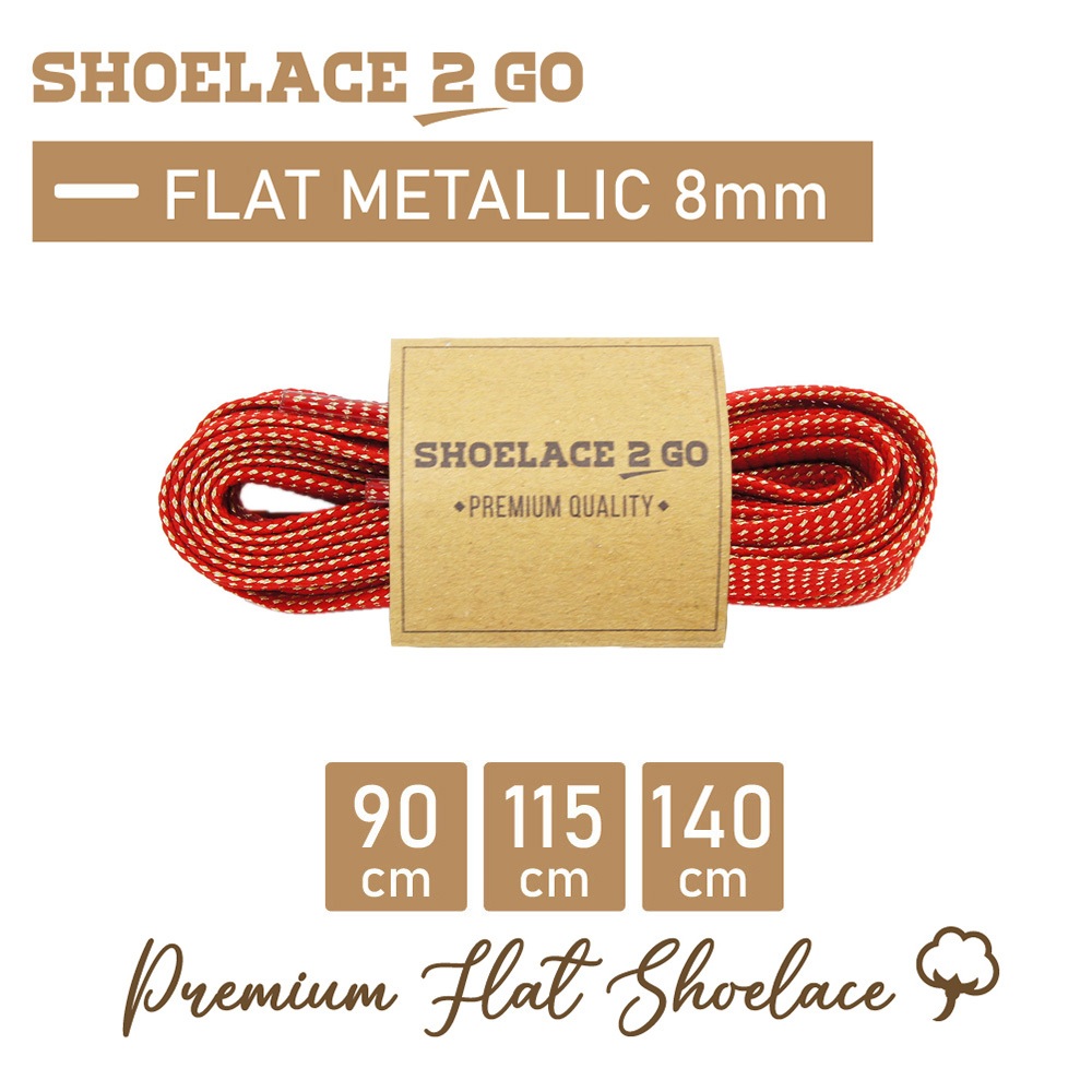 SHOELACE 2 GO PREMIUM METALLIC FLAT SHOELACES 8MM - SF8 - FM1E - RED GOLD - 90CM 115CM 140CM