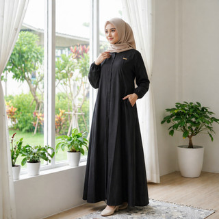 Sabrina Dress Gamis Polos Wanita Simpel Elegan Polo Linen Terbaru / Gamis kondangan / Gamis jumbo