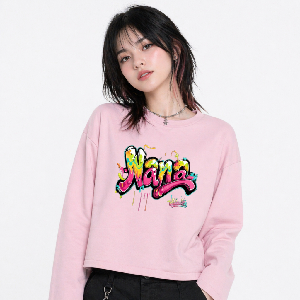 Valezka Boxy Vintage แขนยาว Cotton สีชมพู Nana
