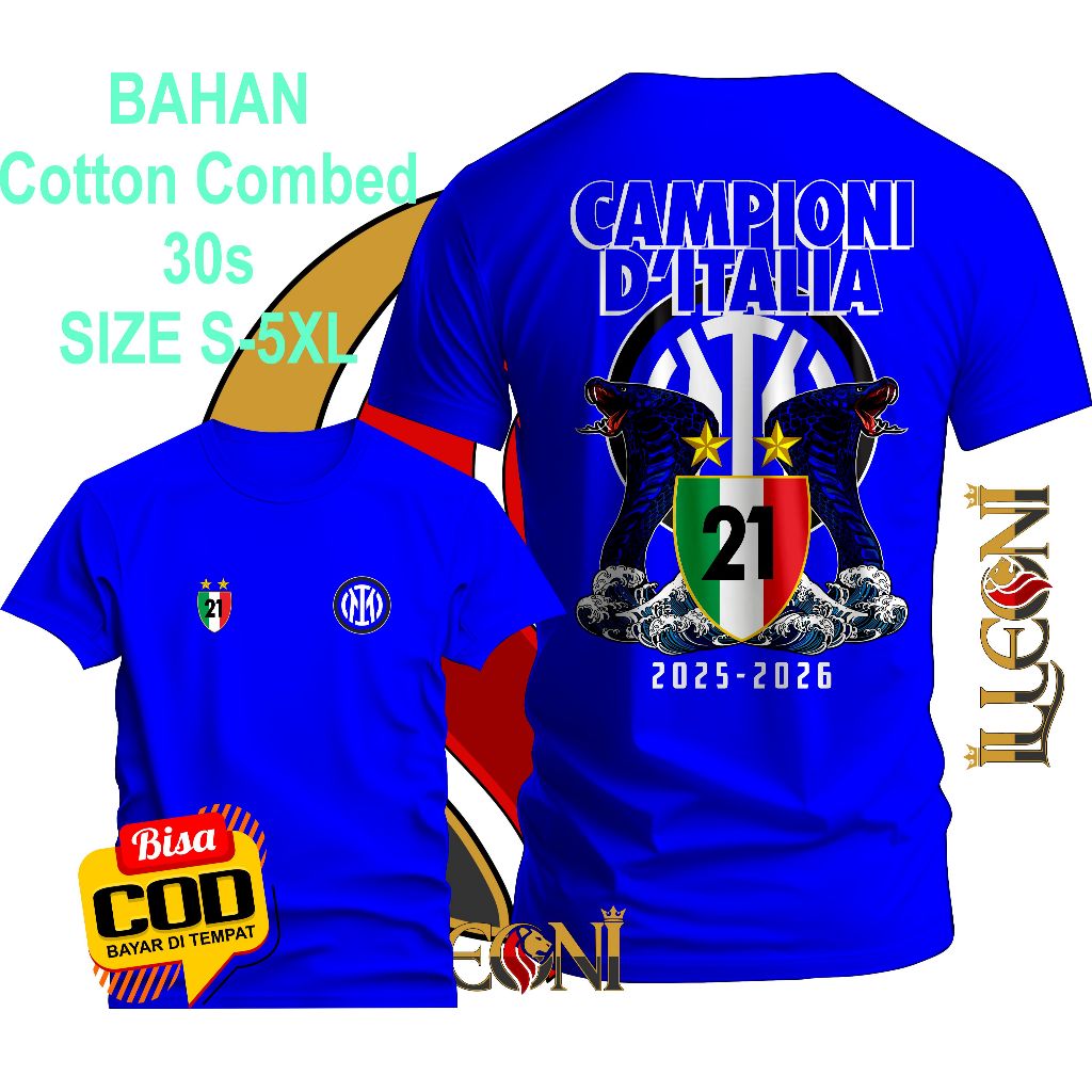 BIG SIZE (S-5XL) เสื้อยืด inter Milan Scudetto 21 DB | เสื้อยืด Inter Milan Champions 2026