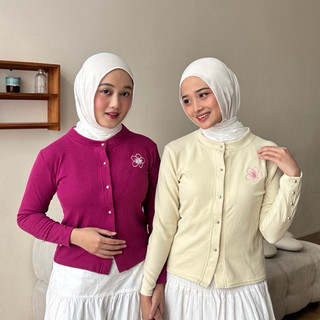AMORA TOP | Baju Atasan Wanita Cardigan Cewe Bordir Bunga Lucu Korean Style Lengan Panjang Long Sleeve Rib Knitwear MELEZIA