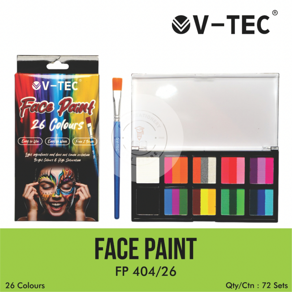 [1 ชุด] Face Painting & Body Painting SAFE ทนทานเต็ม 26 สีแปรง FP404/26 Vtec