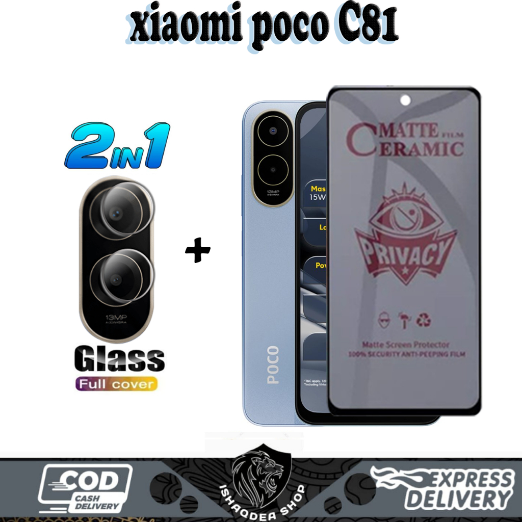 2IN1 กระจกนิรภัยความเป็นส่วนตัว XIAOMI POCO C81 C81 PRO C81X BONUS TG กล้อง