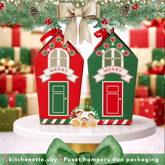 HIJAU MERAH Merry Christmas Box HOUSE RED GREEN RED GREEN Christmas Box HOUSE Shape KS