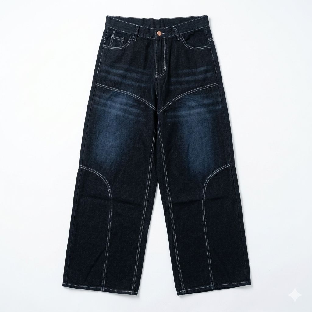 กางเกงยีนส์ Baggy ลายแตก - Maxwell Flow Black Abyss - Streetwear Baggy Style - Wide Baggy Jeans - Ba