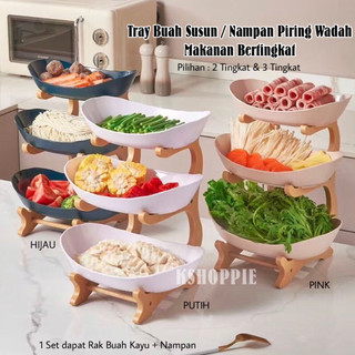 (RAK+WADAH BUAH) Tray Buah Susun / Tempat Buah Estetik Piring Nampan Buah / Rak Buah 2 Tingkat