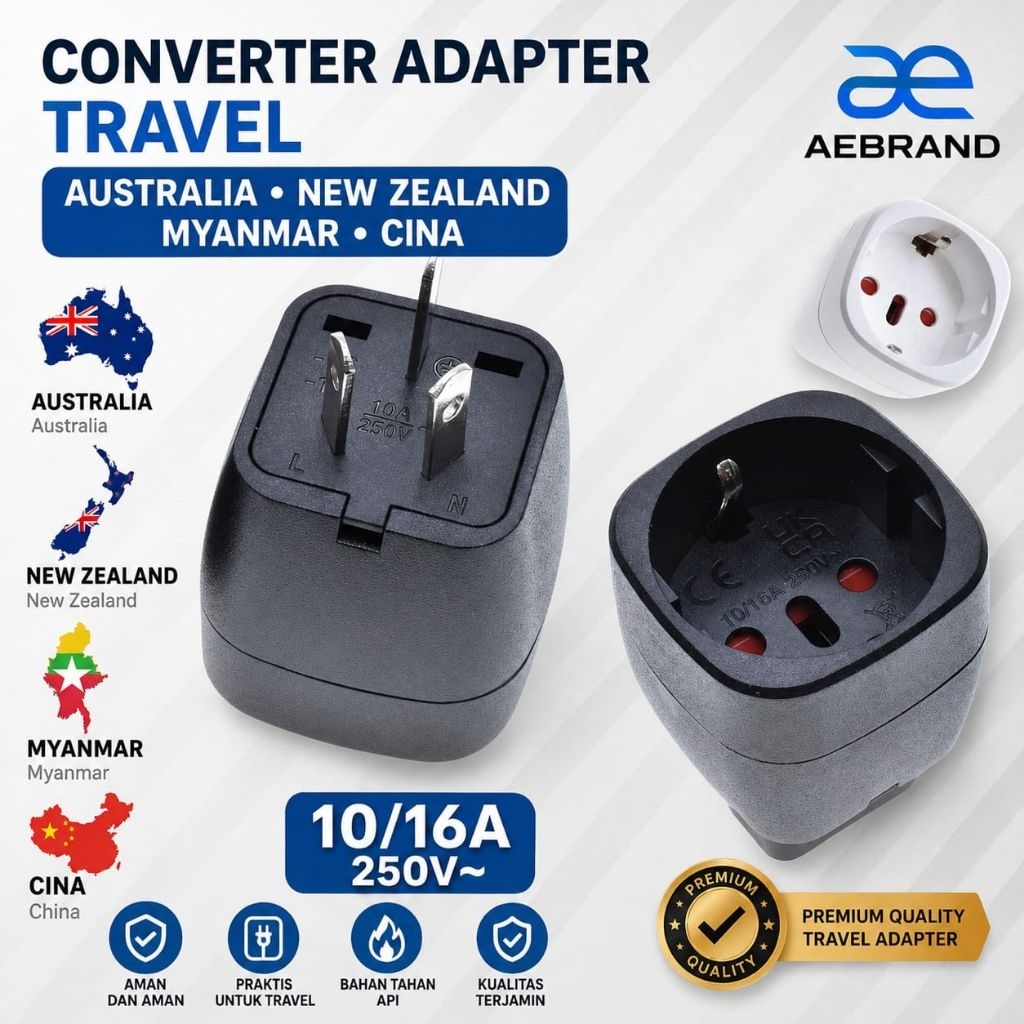 AEBRAND ปลั๊กอะแดปเตอร์ AU CN NZ AUSTRALIA จีนใหม่ ZEALAND ประเภท I TRAVEL ADAPTER 2500 OVER PLUG AU