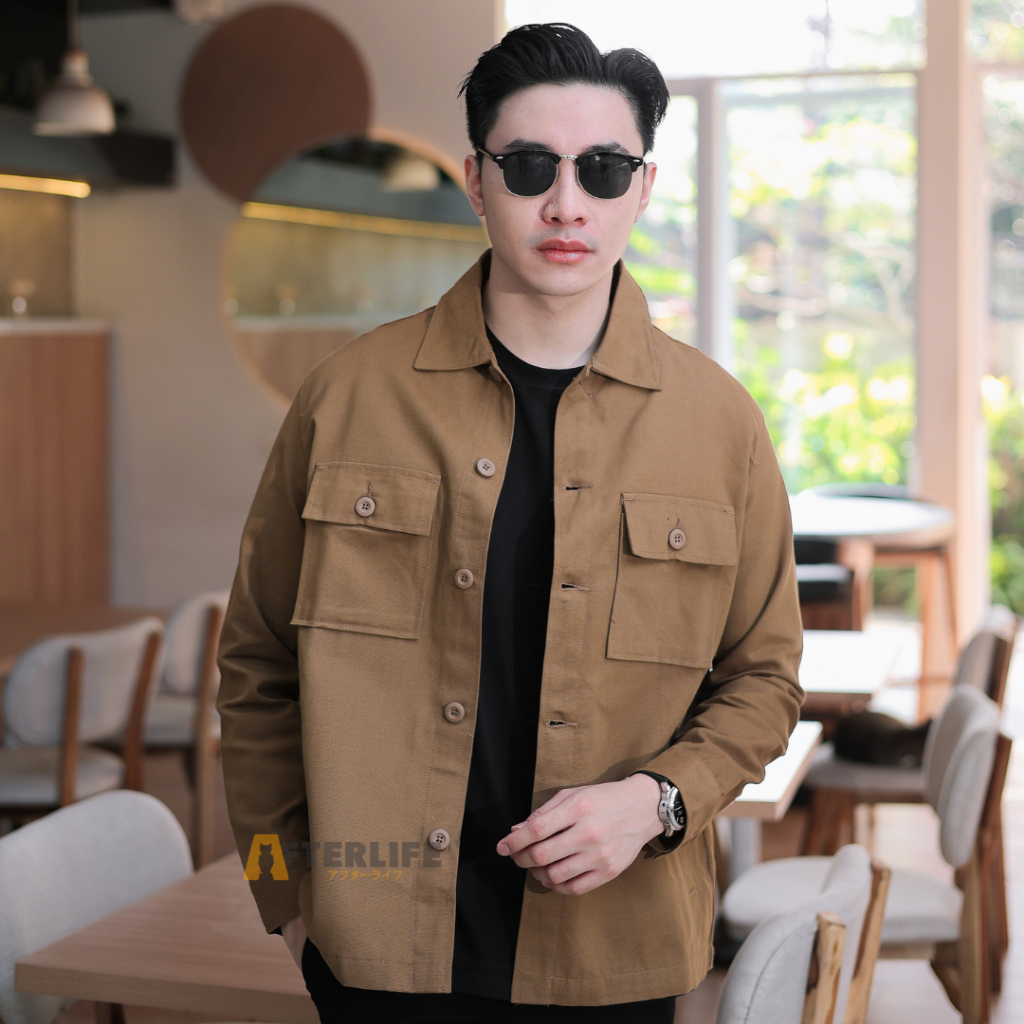 AFTRL เสื้อแจ็คเก็ตผ้าใบ Camel Trucker สําหรับผู้ชายธรรมดา