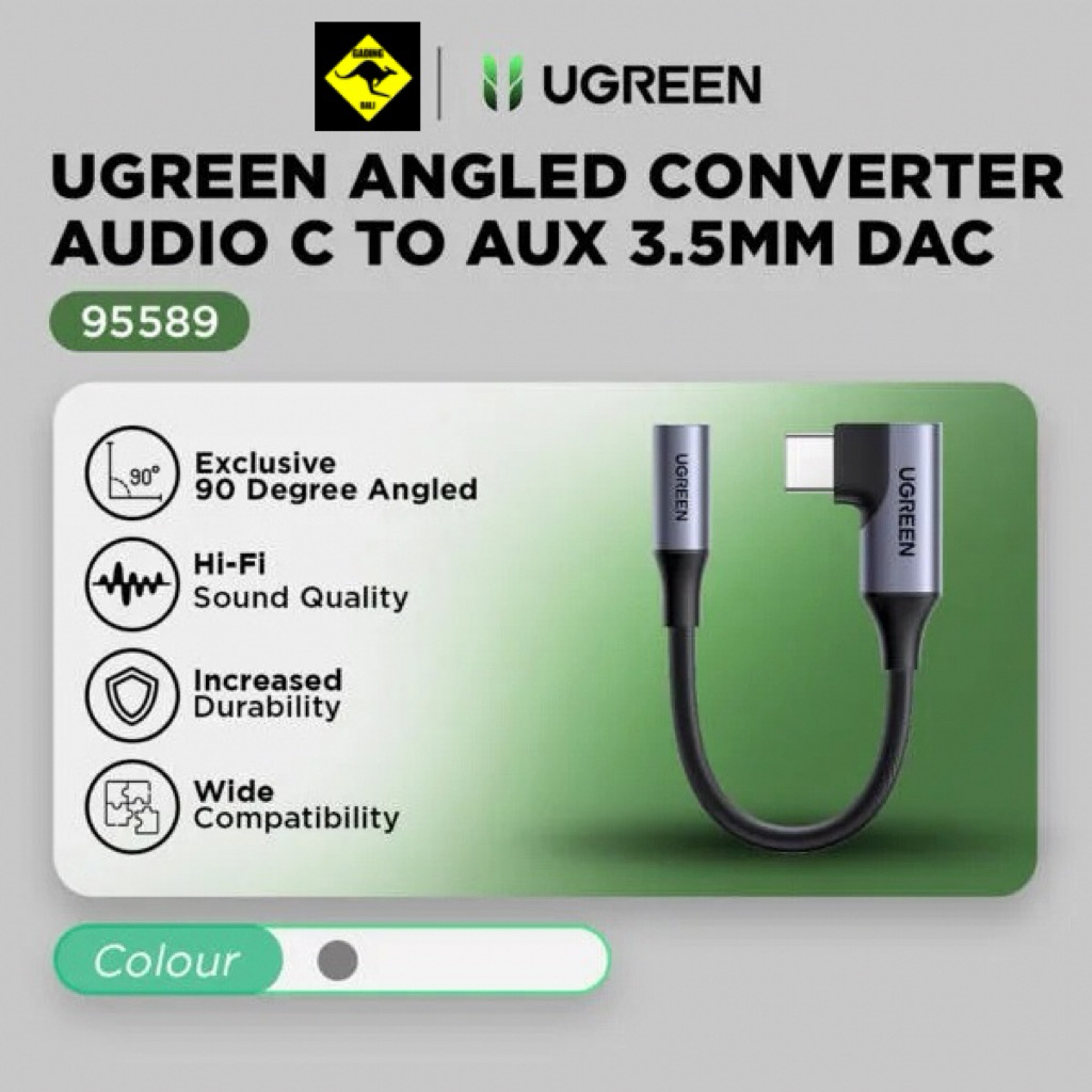 UGREEN SPLITTER AUDIO ANGLED 90 DEGREE CONVERTER AUDIO C TO AUX 3.5MM DAC 95589