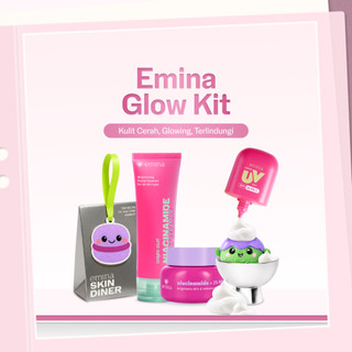 Emina Glow Kit - Face Wash, Moisturizer, Sunscreen - Paket 3in1 Skincare Mencerahkan, Glowing, Melembapkan, Sabun Wajah, Moisturizer, Sunscreen, SPF 50 PA++++, untuk Semua Jenis Kulit, Cocok untuk Kulit Sensitive