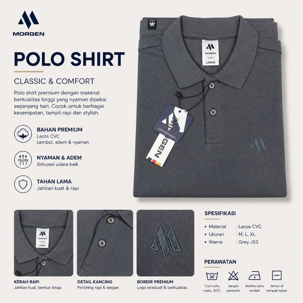 เสื้อยืดคอปก Lacos CVC Dark Grey สําหรับผู้ชาย - เสื้อโปโล MORGEN พรีเมี่ยม
