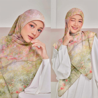 Hijab Segiempat Printing 110x110cm Voal Premium Scarf - Bunga Abstrak Series dengan Detail Pinggiran Laser