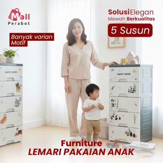 Mall Perabot | Lemari Plastik Anak Laci Susun 4 5 Kabinet Baju Bayi Karakter Panda Anti Rayap Minimalis