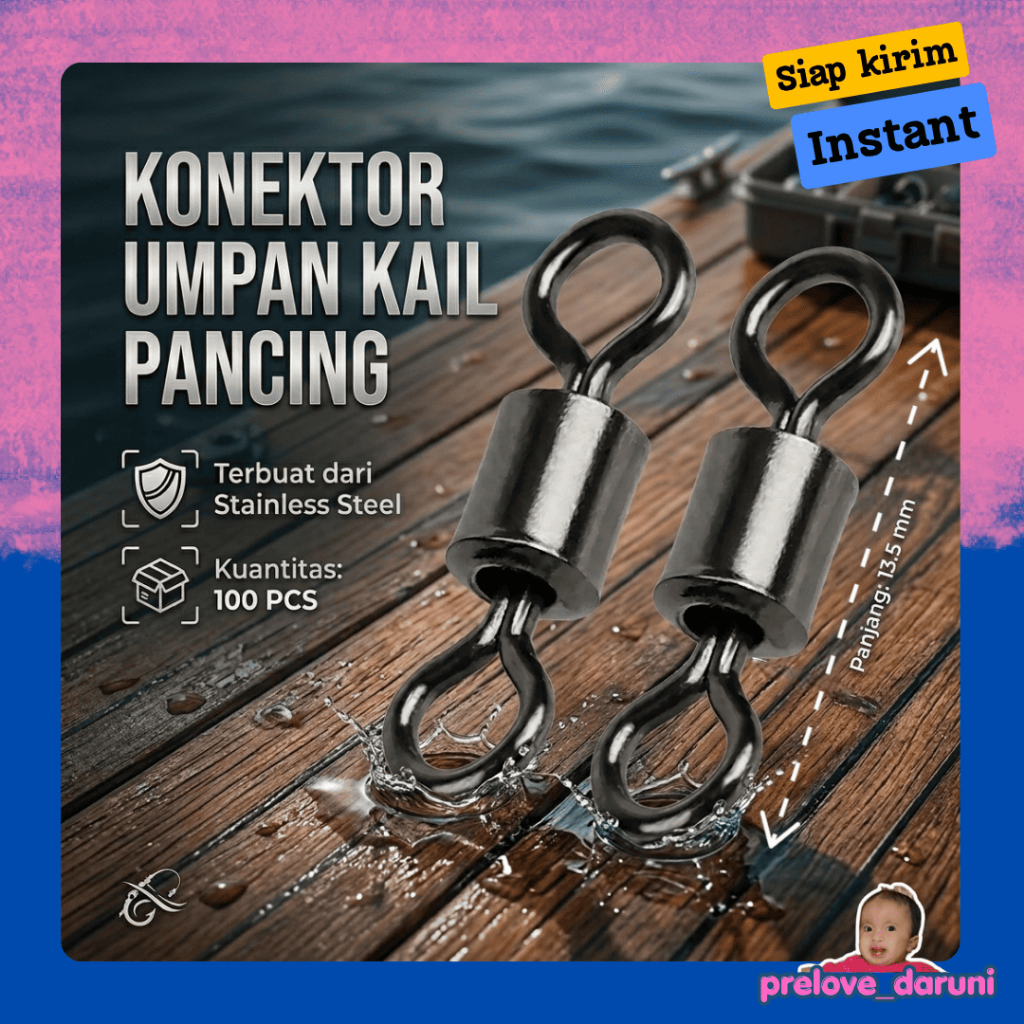 [PD] TaffiSPORT Rolling Snap Swivel Kili Kili Fishing Hook Connector 5 100PCS - JYJ05 - สีดํา