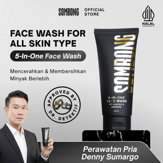 [MALL] SOMBONG 5-in-1 Face Wash With Coffee & Ginseng 100ml Oil Face Wash, Mencerahkan dan Membersihkan - Sabun Cuci Muka Pria Membantu Mengontrol Kulit Beriminyak Mencerahkan Wajah - Niacinamide (Vitamin B3), Menthol, Coffea Canephora Bean Extract