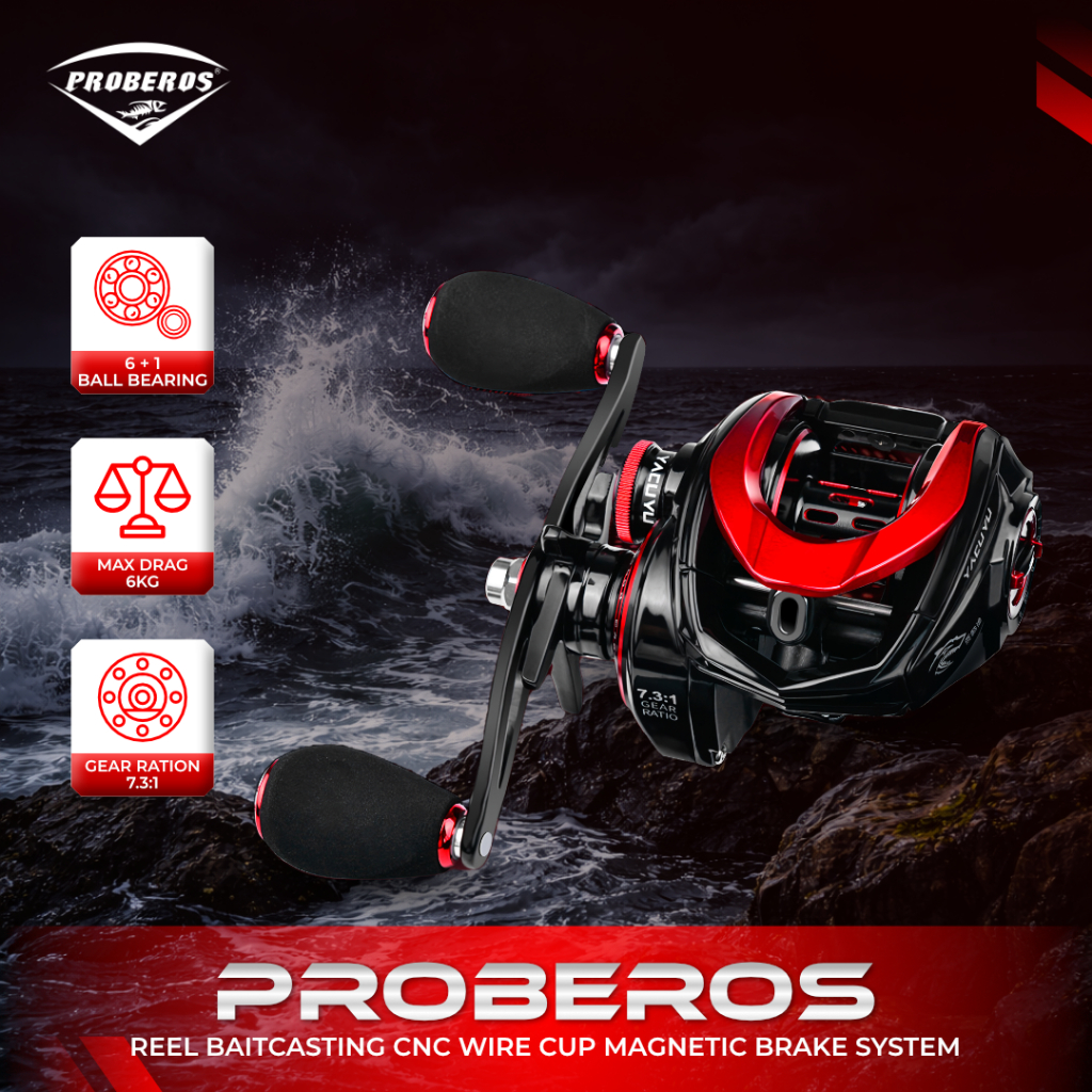 PROBEROS Reel BC CNC ถ้วยลวดเกียร์ อัตราส่วน 7.2:1 BB 3 + 1 ลากสูงสุด 8 KG ระบบเบรกแม่เหล็ก RP107