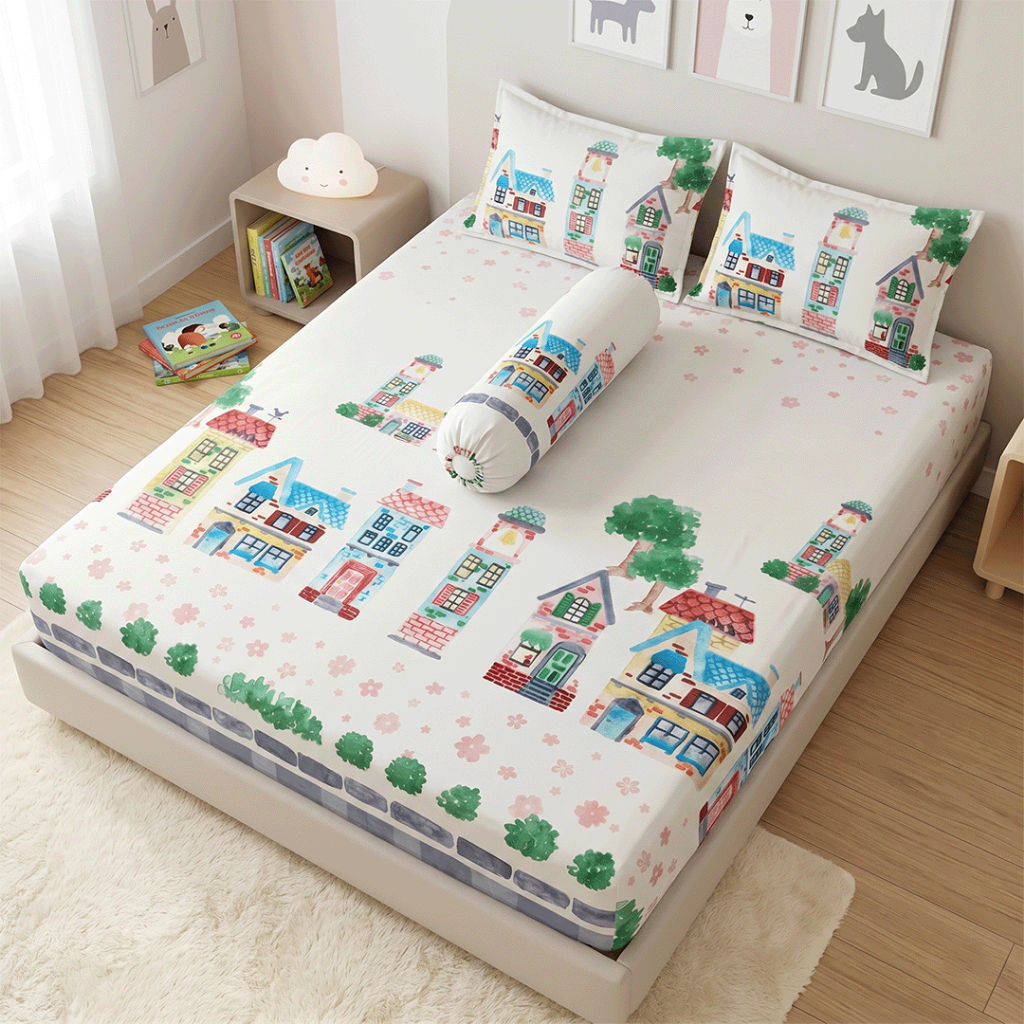 KATUN ผ้าปูที่นอนผ้าฝ้ายญี่ปุ่น K1 Motif Town Hall Unique Double Bed Premium 180x200