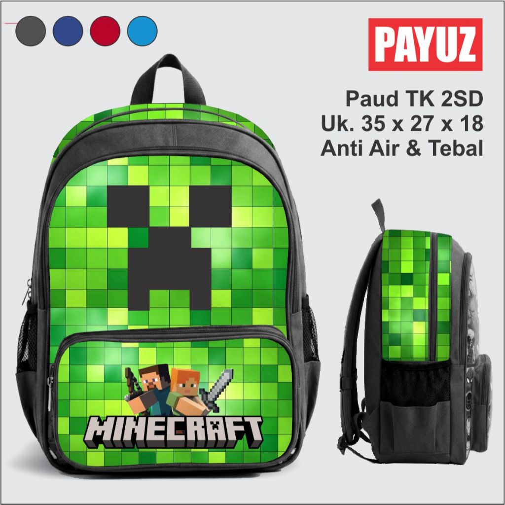 PAYUZ KIDS MINECRAFT Character กระเป๋านักเรียนเด็กกันน้ําวัสดุหนาสําหรับก่อนวัยเรียน อนุบาล 2 เด็กประถม